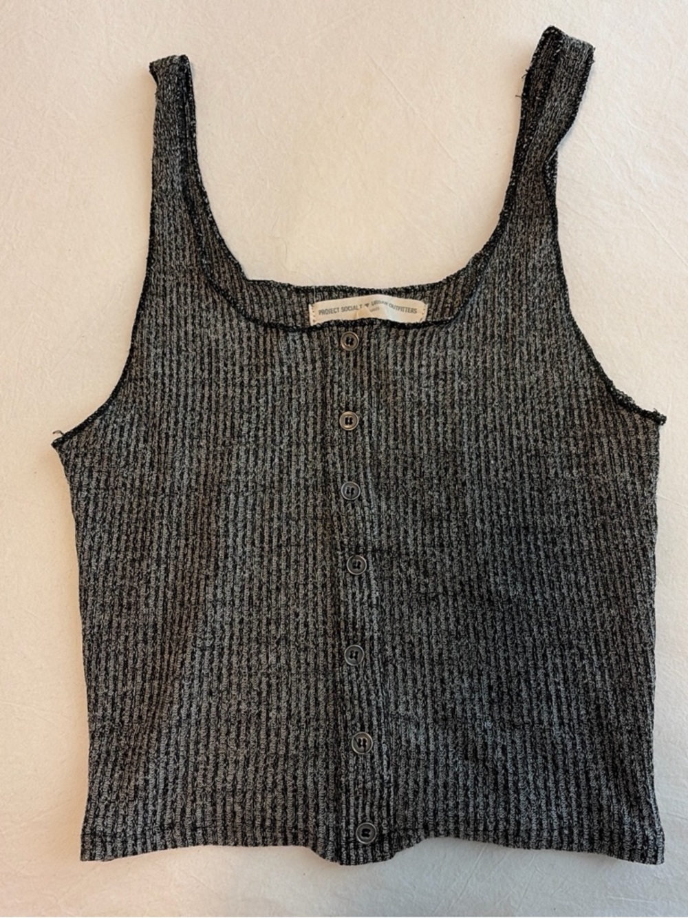 Project Social T Ribbed Button-Front Tank Top - Black and Gray